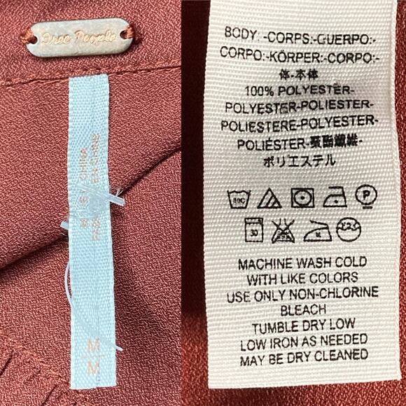 Free People Button Down Front Top Collar Flared Sleeves Rust Burnt Orange Size M - Picture 9 of 16